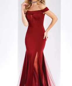 Clarisse - 3518 Off-Shoulder Sheer Trumpet Dress Formal Gowns