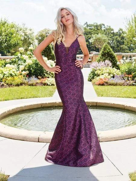 Formal Gowns Clarisse - 3520 Strappy V-Neck Brocade Mermaid Gown 3 Formal Gowns Clarisse - 3520 Strappy V-Neck Brocade Mermaid Gown