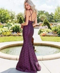 Formal Gowns Clarisse - 3520 Strappy V-Neck Brocade Mermaid Gown