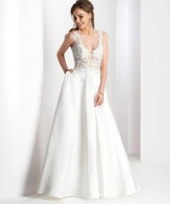 Clarisse - 3535 Lace Appliqued Scoop Gown Formal Gowns