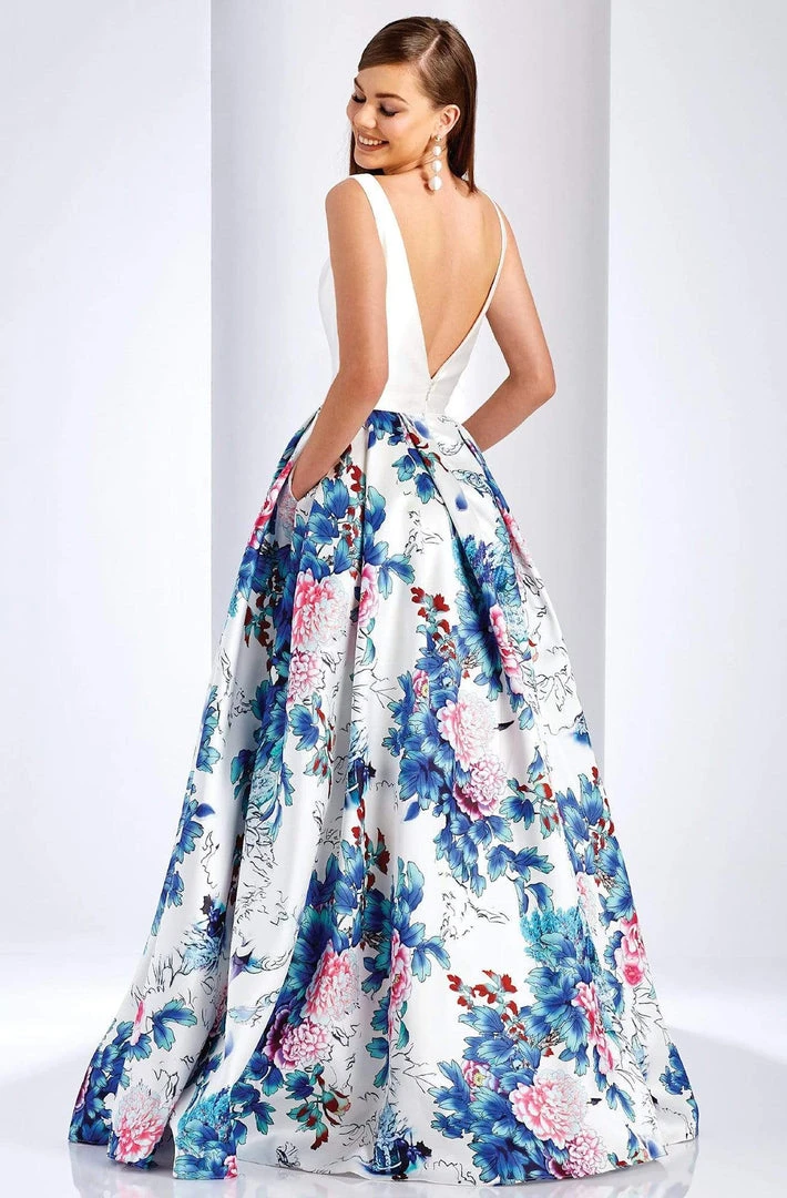 Formal Gowns Clarisse - 3538 Deep V-Neck Floral Mikado Evening Gown 4 Formal Gowns Clarisse - 3538 Deep V-Neck Floral Mikado Evening Gown