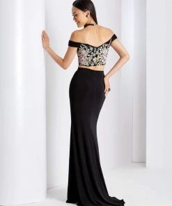 Clarisse - 3556 Off Shoulder Floral Two Piece Dress