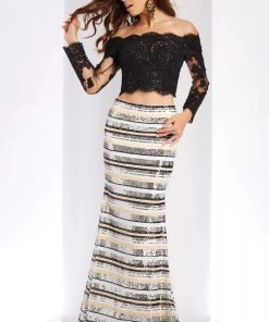 Clarisse - 3583 Sequined Two Piece Lace Gown Formal Gowns