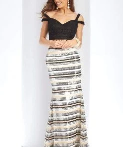 Clarisse - 3587 Off-Shoulder Two-Piece Sequined Gown