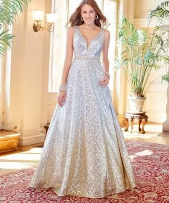 Clarisse - 3589 Sleeveless Sequined Deep V-neck Ballgown