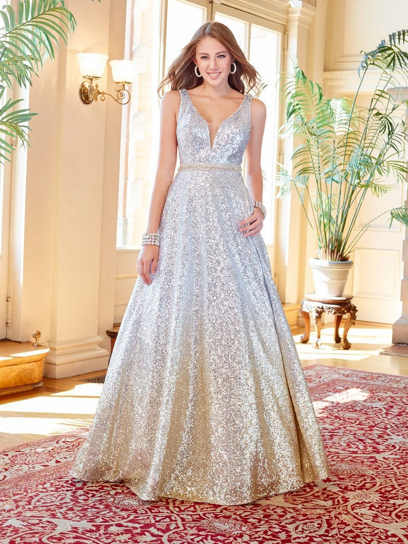 Clarisse - 3589 Sleeveless Sequined Deep V-neck Ballgown 3 Clarisse - 3589 Sleeveless Sequined Deep V-neck Ballgown