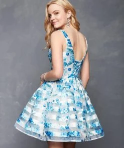 Clarisse - 3608 Floral Printed Deep V-neck Pleated A-line Dress 5 Clarisse - 3608 Floral Printed Deep V-neck Pleated A-line Dress