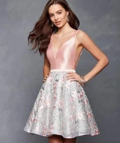 Cocktail Dresses Clarisse - 3614 Plunging V-Neck Fitted A-Line Dress