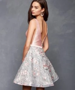 Cocktail Dresses Clarisse - 3614 Plunging V-Neck Fitted A-Line Dress