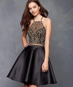 Clarisse - 3688 Two Piece Embroidered Halter Cocktail Dress