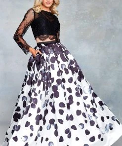 Clarisse - 3708 Two Piece Long Sleeves Petal Print Gown