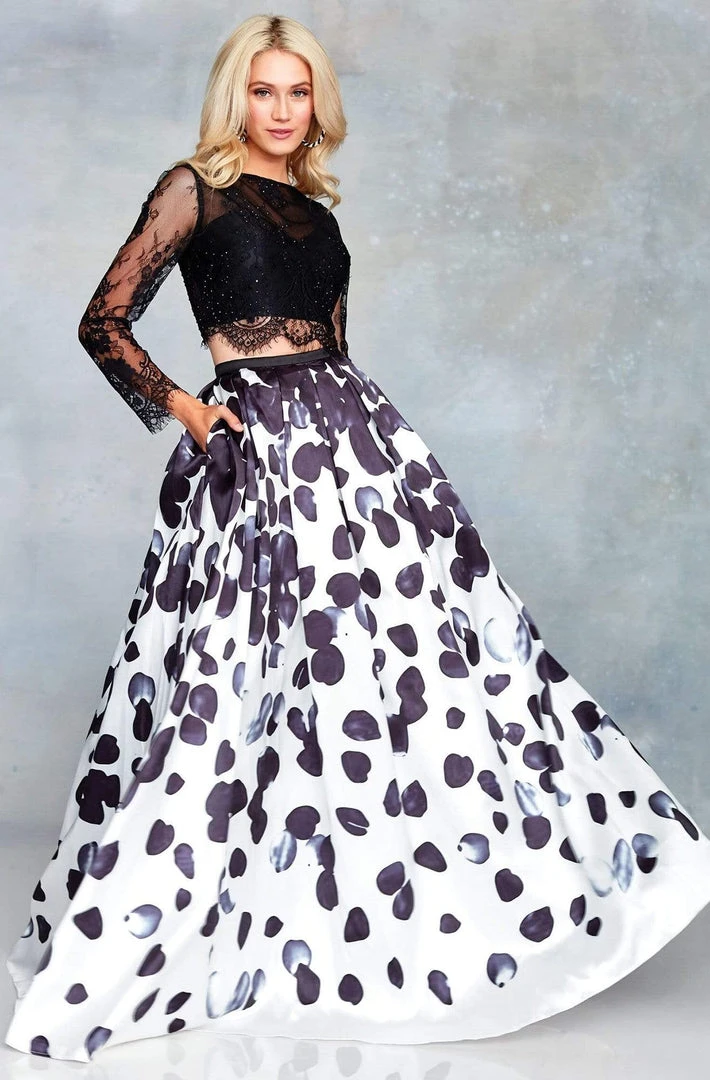 Clarisse - 3708 Two Piece Long Sleeves Petal Print Gown 3 Clarisse - 3708 Two Piece Long Sleeves Petal Print Gown