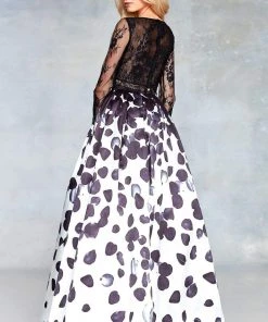 Clarisse - 3708 Two Piece Long Sleeves Petal Print Gown 5 Clarisse - 3708 Two Piece Long Sleeves Petal Print Gown