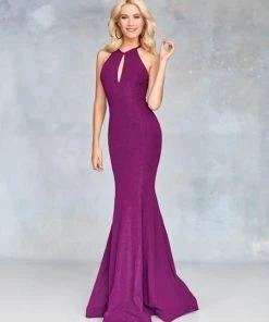 Formal Gowns Clarisse - 3726 Halter Neck Glitter Jersey Mermaid Dress