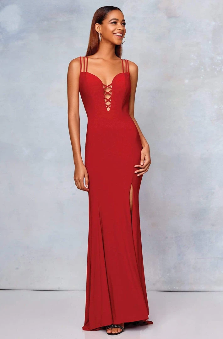 Clarisse - 3775 Crisscross-Accented Plunging Jersey Gown Formal Gowns 3 Clarisse - 3775 Crisscross-Accented Plunging Jersey Gown Formal Gowns