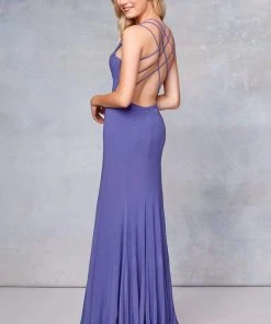 Clarisse - 3775 Crisscross-Accented Plunging Jersey Gown Formal Gowns 11 Clarisse - 3775 Crisscross-Accented Plunging Jersey Gown Formal Gowns