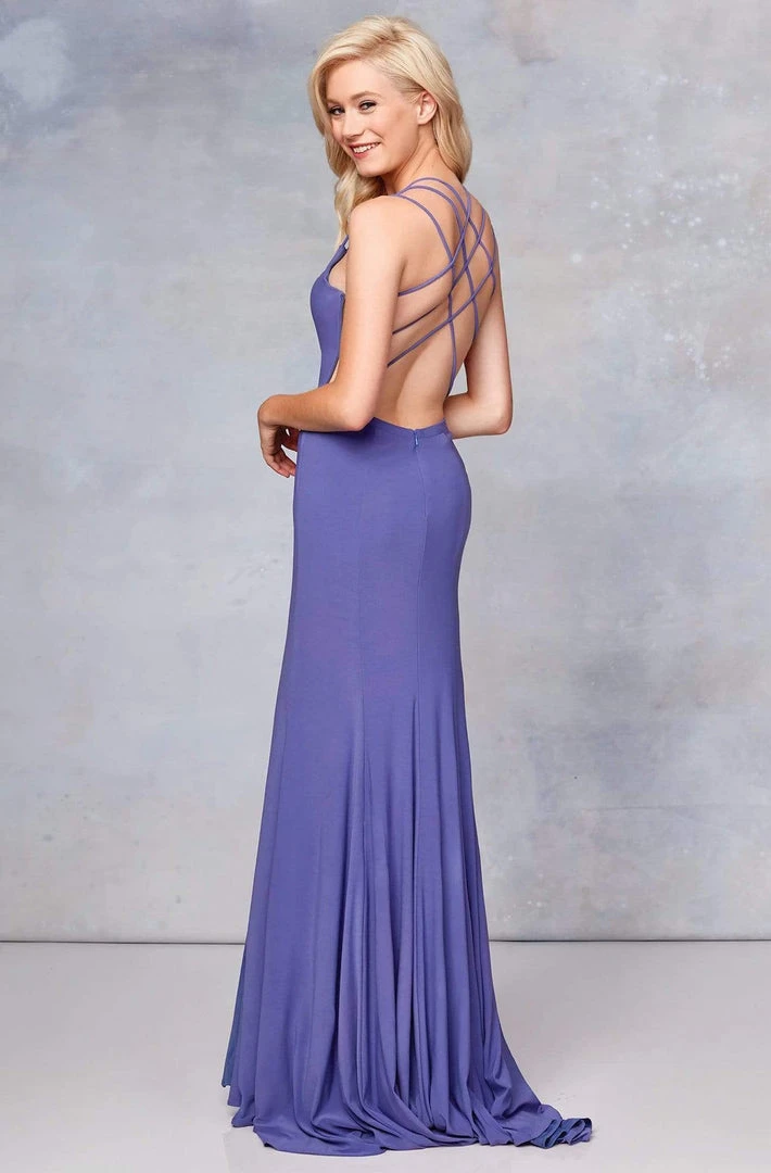 Clarisse - 3775 Crisscross-Accented Plunging Jersey Gown Formal Gowns 7 Clarisse - 3775 Crisscross-Accented Plunging Jersey Gown Formal Gowns