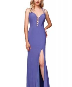 Clarisse - 3775 Crisscross-Accented Plunging Jersey Gown Formal Gowns 10 Clarisse - 3775 Crisscross-Accented Plunging Jersey Gown Formal Gowns