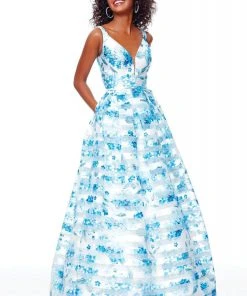 Clarisse - 3800 Striped Floral Sleeveless A-Line Gown