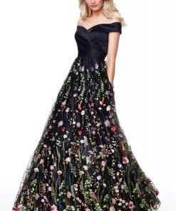 Formal Gowns Clarisse - 3803 Floral Embroidered Off-Shoulder A-Line Gown