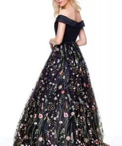 Formal Gowns Clarisse - 3803 Floral Embroidered Off-Shoulder A-Line Gown