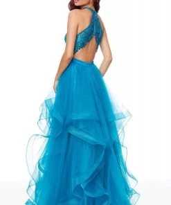 Clarisse - 3815 Beaded Halter Ruffled A-line Dress Formal Gowns