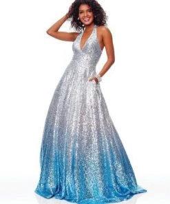 Clarisse - 3820 Plunging Halter Sequined Ballgown Formal Gowns