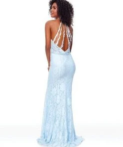 Clarisse - 3828 Embellished Lace Halter Trumpet Dress