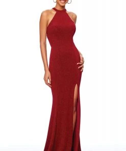 Clarisse - 3830 High Halter Glitter Jersey High Slit Gown Formal Gowns
