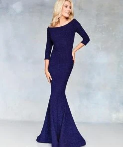 Clarisse - 3853 Asymmetrical Quarter Sleeves Mermaid Gown Formal Gowns
