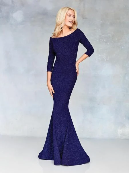 Clarisse - 3853 Asymmetrical Quarter Sleeves Mermaid Gown Formal Gowns 3 Clarisse - 3853 Asymmetrical Quarter Sleeves Mermaid Gown Formal Gowns