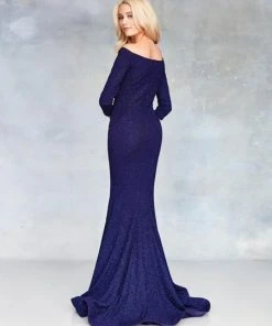 Clarisse - 3853 Asymmetrical Quarter Sleeves Mermaid Gown Formal Gowns