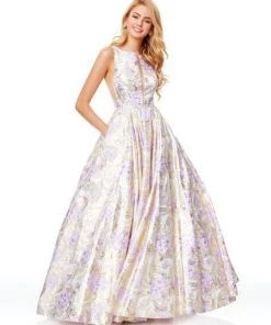 Formal Gowns Clarisse - 3868 Sleeveless Bateau Brocade Ballgown