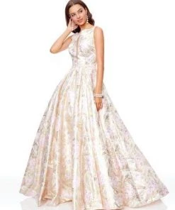Formal Gowns Clarisse - 3868 Sleeveless Bateau Brocade Ballgown