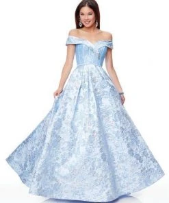 Formal Gowns Clarisse - 3872 Off-Shoulder Floral Brocade A-Line Gown