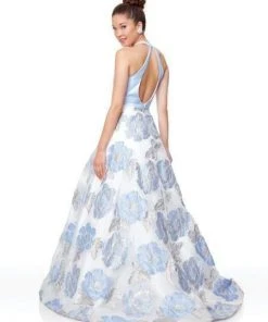 Clarisse - 3873 Cross Halter Brocade Organza A-line Dress