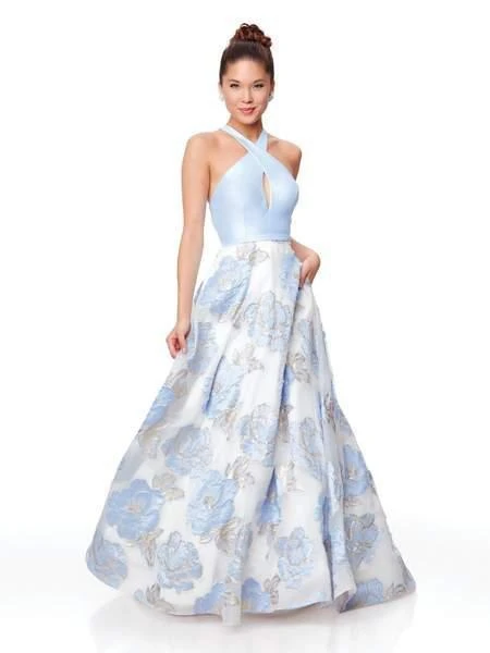 Clarisse - 3873 Cross Halter Brocade Organza A-line Dress 3 Clarisse - 3873 Cross Halter Brocade Organza A-line Dress