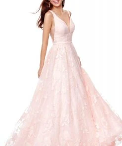 Formal Gowns Clarisse - 3876 Floral Embroidered Plunging A-Line Gown