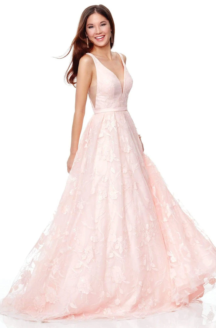 Formal Gowns Clarisse - 3876 Floral Embroidered Plunging A-Line Gown 3 Formal Gowns Clarisse - 3876 Floral Embroidered Plunging A-Line Gown
