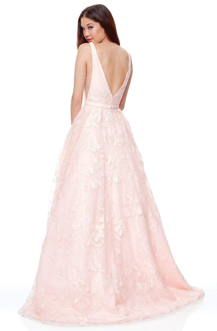 Formal Gowns Clarisse - 3876 Floral Embroidered Plunging A-Line Gown 4 Formal Gowns Clarisse - 3876 Floral Embroidered Plunging A-Line Gown