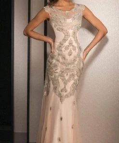 Clarisse - 4506 Scoop Applique Sheath Evening Gown