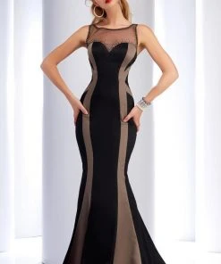 Clarisse - 4737 Fitted Sheer Striped Trumpet Gown Formal Gowns