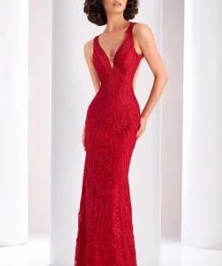 Formal Gowns Clarisse - 4823 Embellished V-neck Dress