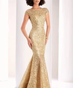 Clarisse - 4852 Cap Sleeve Lace Bateau Mermaid Dress