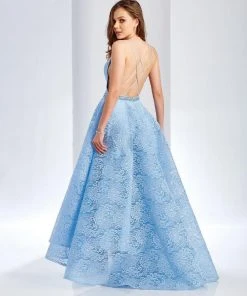 Formal Gowns Clarisse - 4936 Lace Deep V-neck High Low Dress 5 Formal Gowns Clarisse - 4936 Lace Deep V-neck High Low Dress