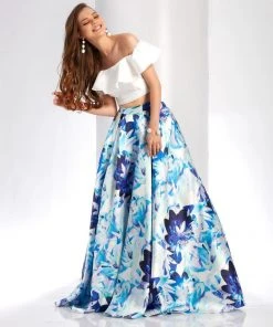 Clarisse - 4937 Off-Shoulder Two-Piece Floral Print Gown Formal Gowns