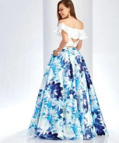 Clarisse - 4937 Off-Shoulder Two-Piece Floral Print Gown Formal Gowns