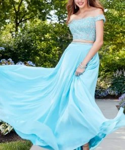 Clarisse - 4938 Off-Shoulder Two-Piece Chiffon Gown Formal Gowns