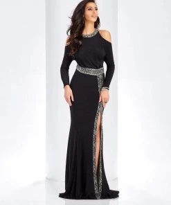 Formal Gowns Clarisse - 4946 Beaded Long Sleeves Slit Evening Gown