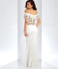 Clarisse - 4954 Embroidered Floral Off-Shoulder Gown Formal Gowns